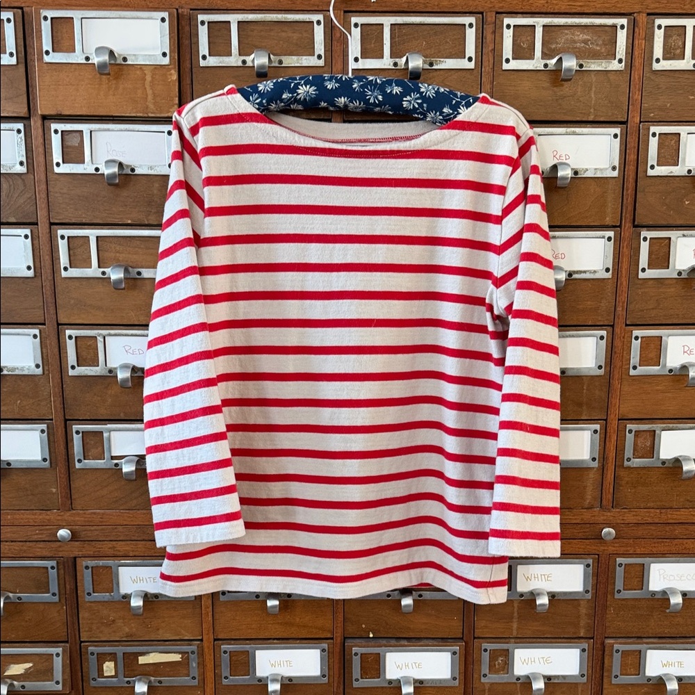 J. Crew Classic Fit Red Stripe Boatneck Bateau Top 3/4 Sleeve Size Small